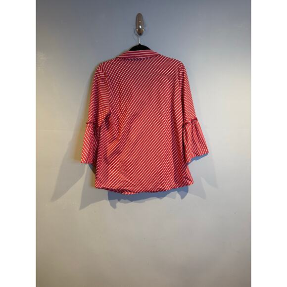 Anne Klein Red & White Diagonal Stripe Bell Sleeve Blouse – Size M - Picture 2 of 6